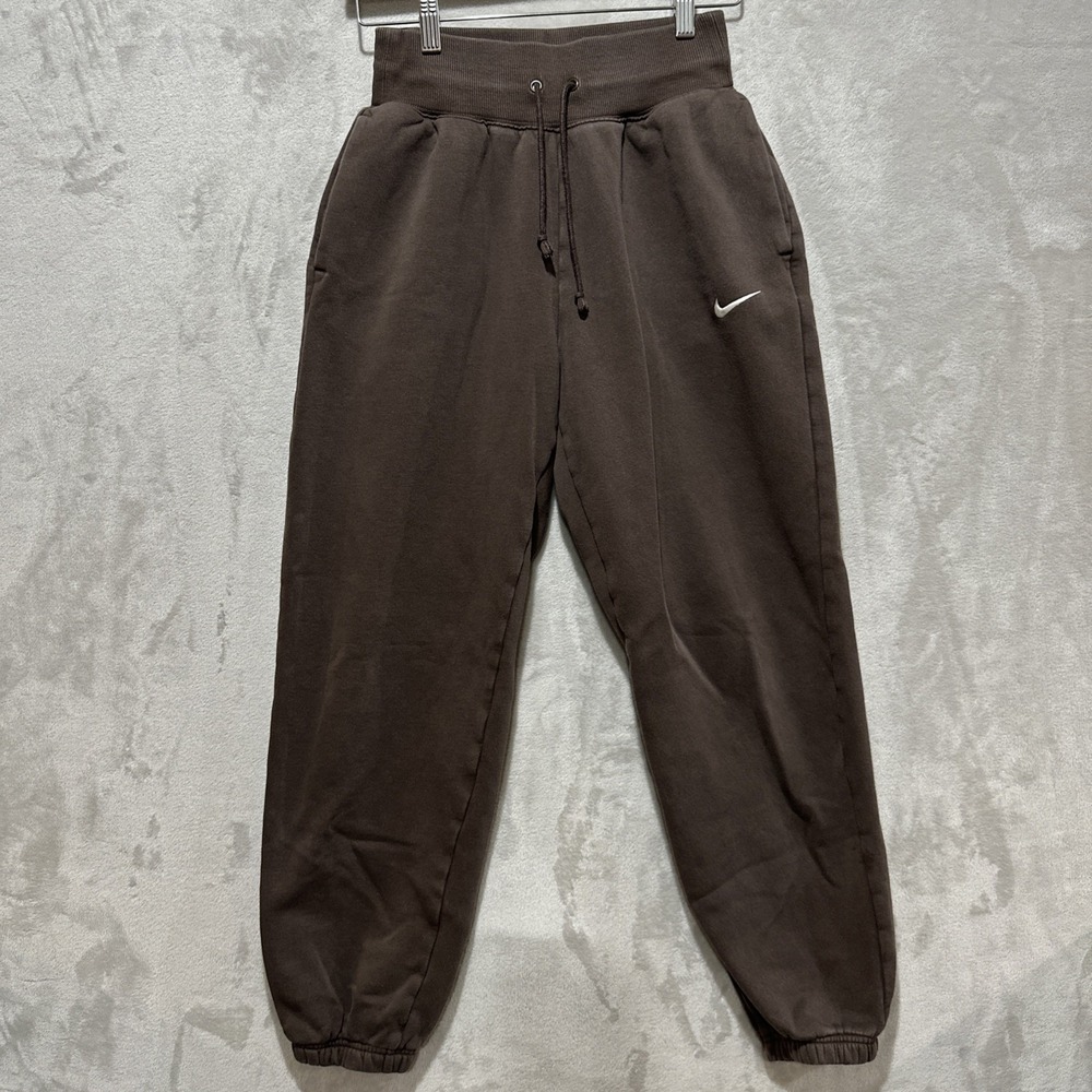 Nike Womens Brown Mid-Rise Sweatpant Joggers Size XS Logo Embroidered Drawstring